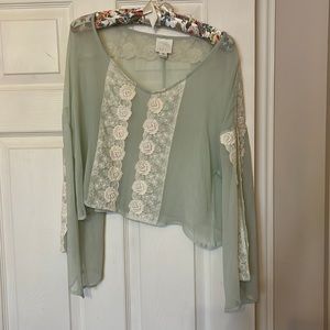 Teal Lace Trim Blouse